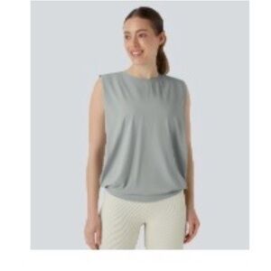 Light Gray Women's Round Neck Ruched Cool Touch Tank Top